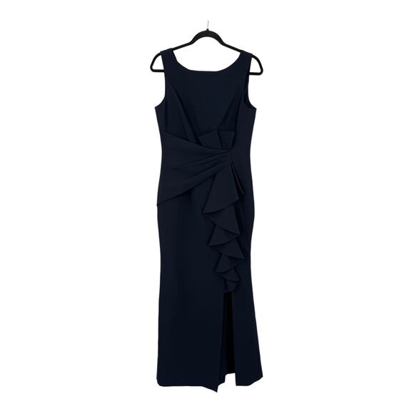 Eliza J cascading Ruffle Front Gown dress navy blue size 8 - Picture 1 of 6